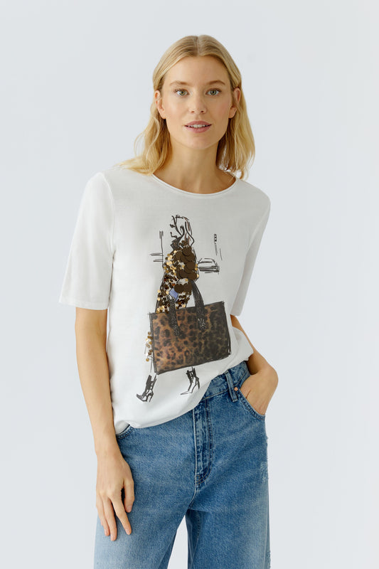 Oui Cloud Dancer Lady Print T-Shirt