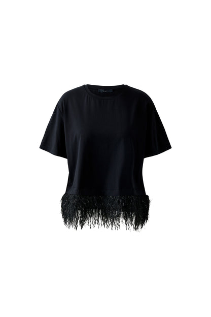 Oui Black Fringe Hem T-Shirt