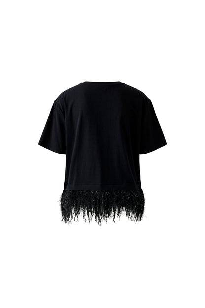 Oui Black Fringe Hem T-Shirt