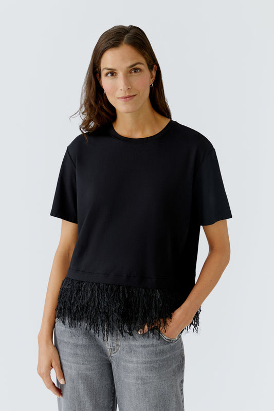 Oui Black Fringe Hem T-Shirt