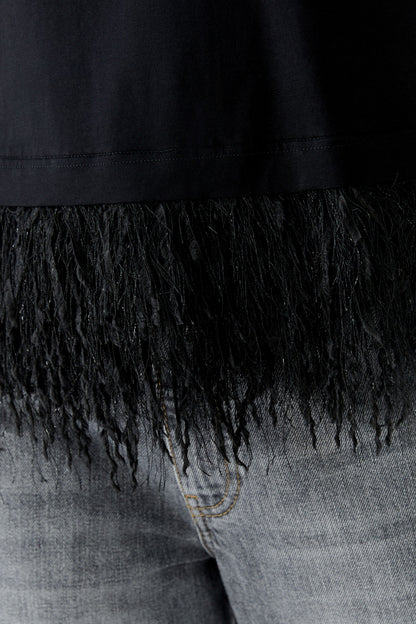 Oui Black Fringe Hem T-Shirt