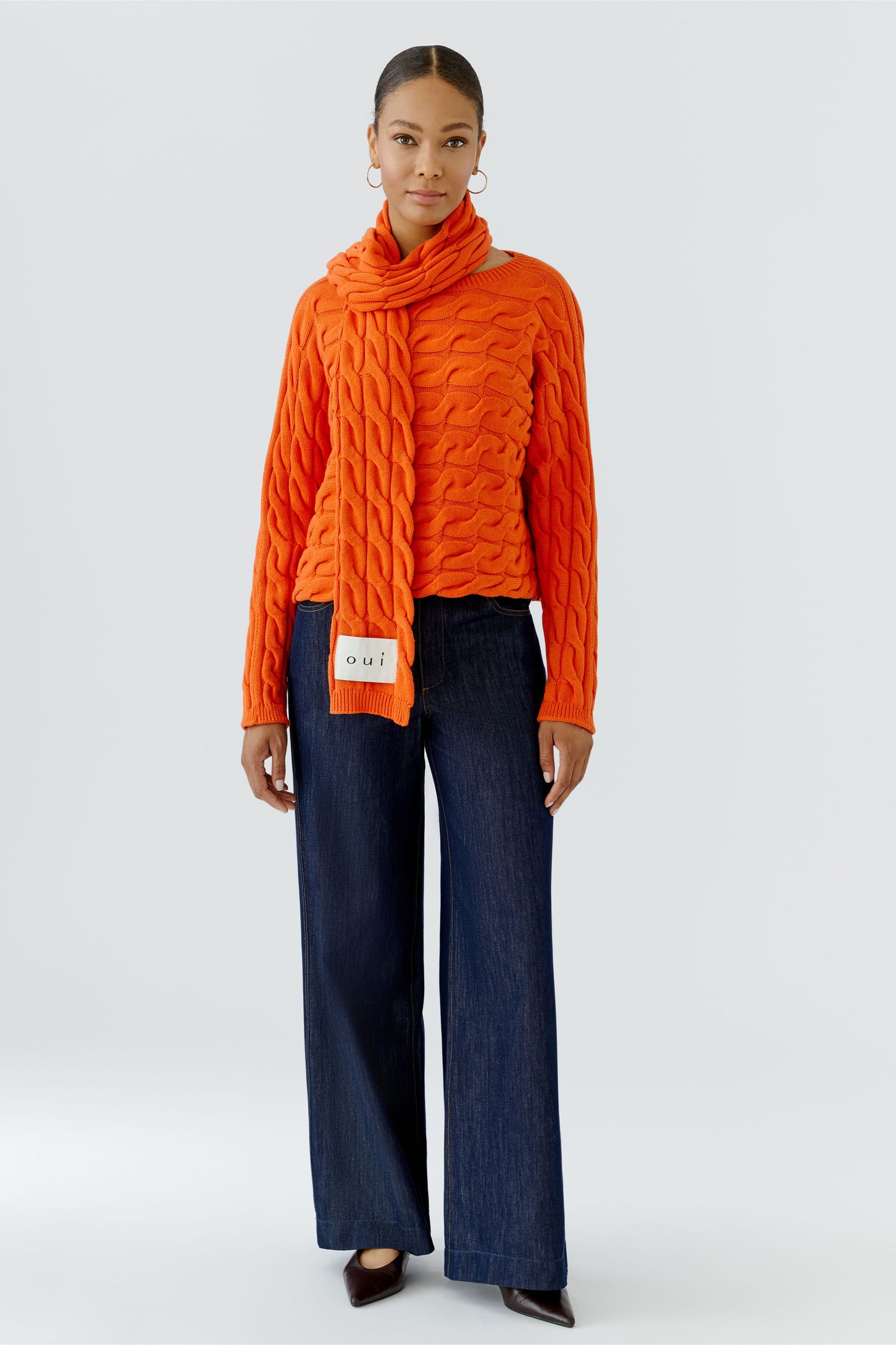 Oui Orangeade Cable Knit Scarf