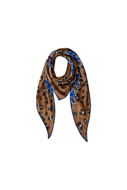 Oui Camel/Blue Animal Print Scarf