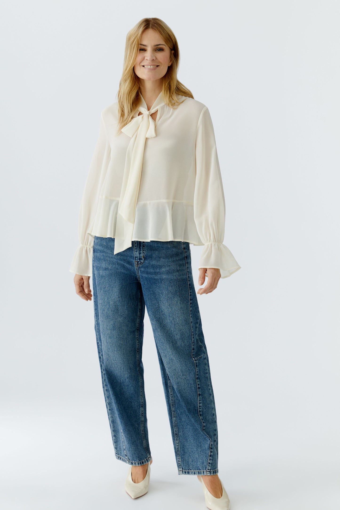 Oui Gardenia Tie Neck Blouse