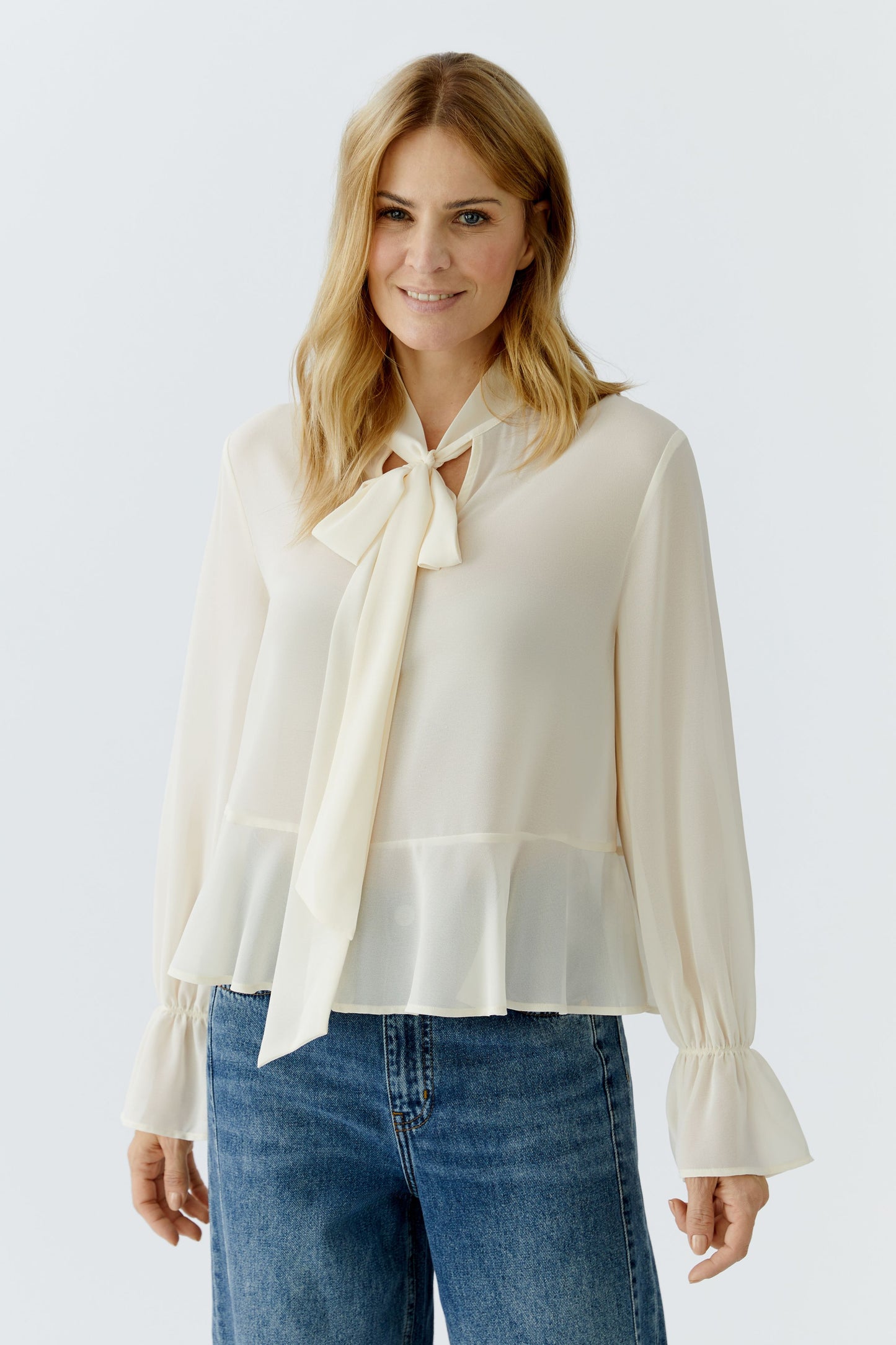 Oui Gardenia Tie Neck Blouse