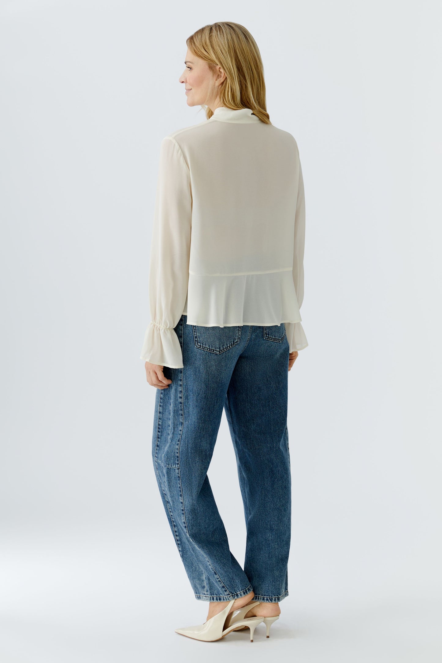 Oui Gardenia Tie Neck Blouse