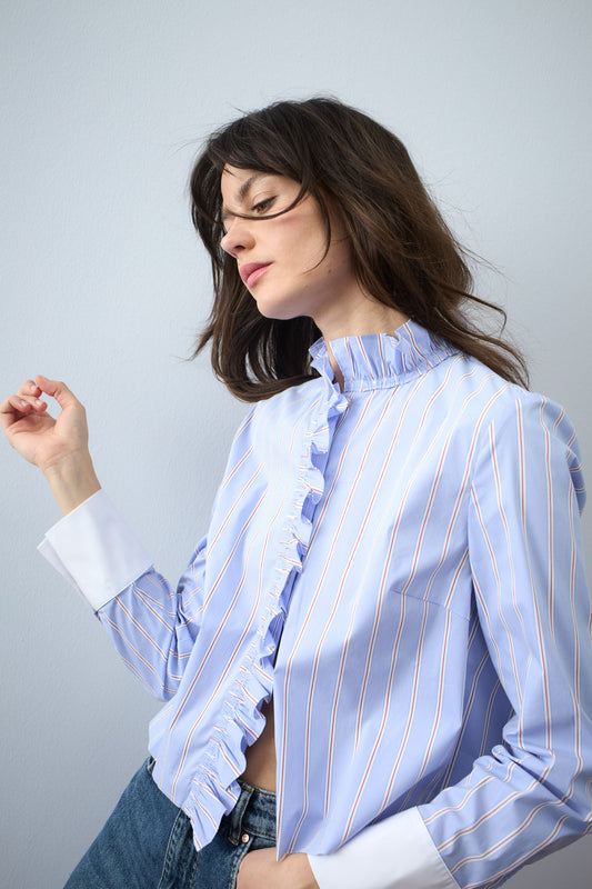 Oui Light Blue/Rose Stripe Blouse