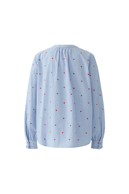 Oui Blue/Red Heart Motif Blouse