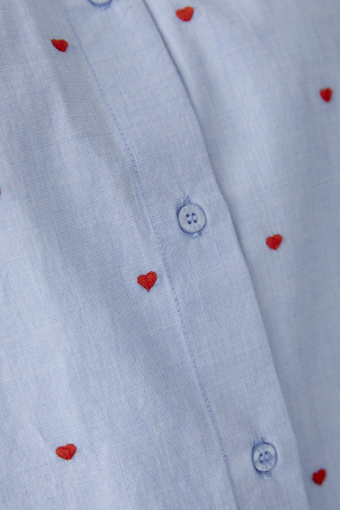 Oui Blue/Red Heart Motif Blouse