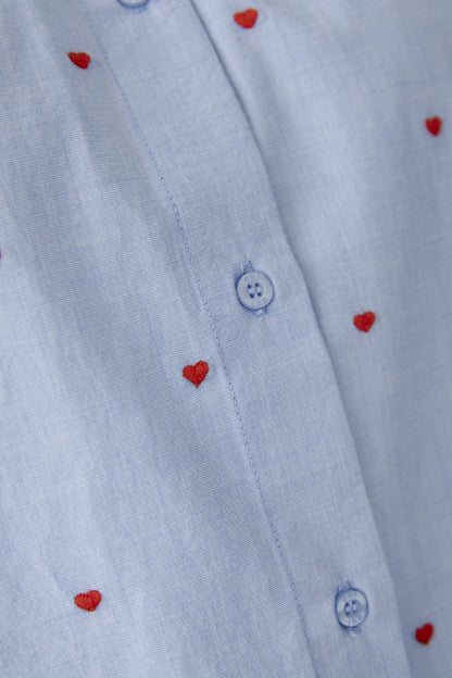 Oui Blue/Red Heart Motif Blouse