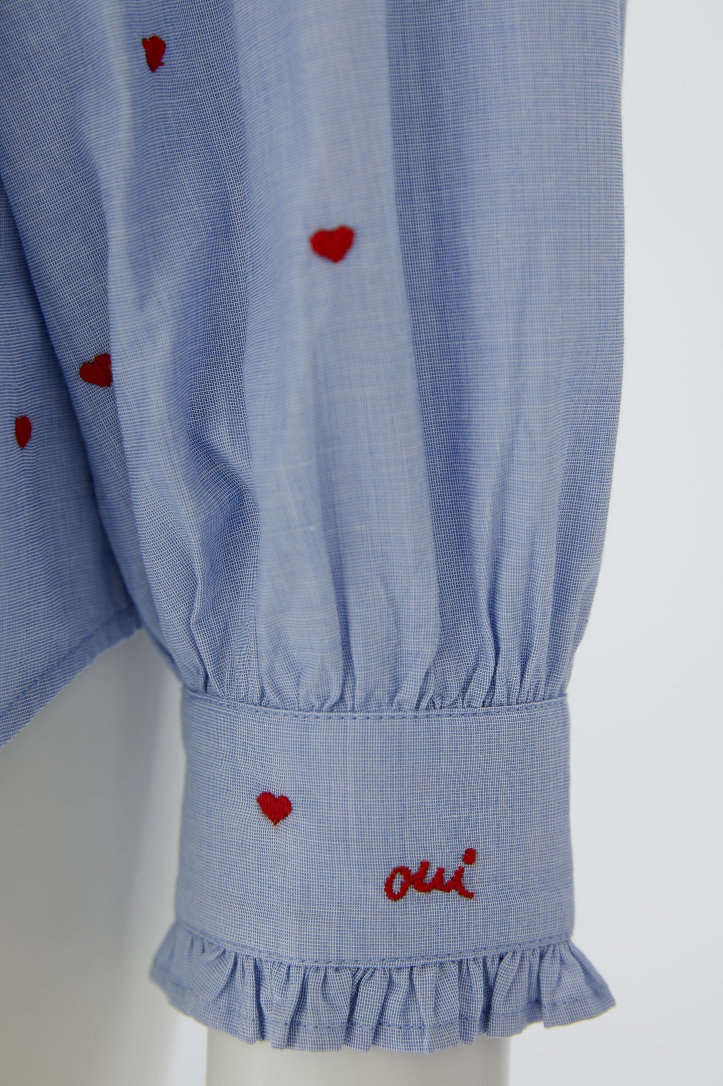 Oui Blue/Red Heart Motif Blouse