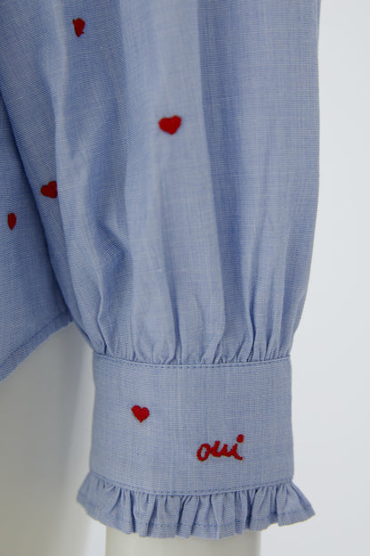 Oui Blue/Red Heart Motif Blouse