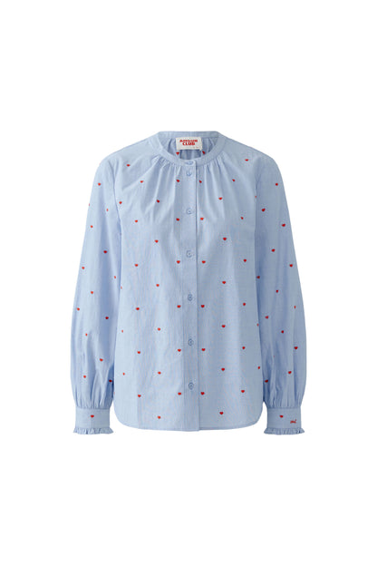 Oui Blue/Red Heart Motif Blouse