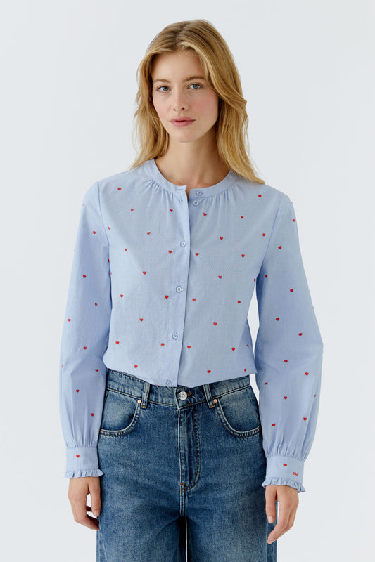 Oui Blue/Red Heart Motif Blouse