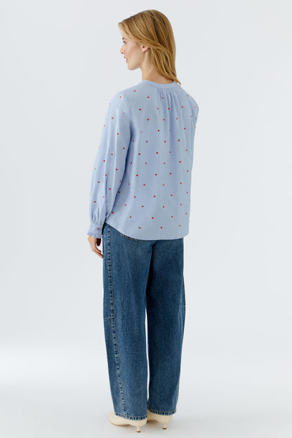 Oui Blue/Red Heart Motif Blouse