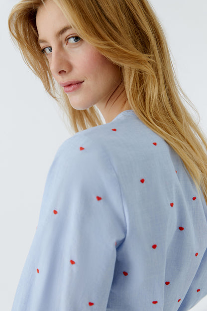 Oui Blue/Red Heart Motif Blouse