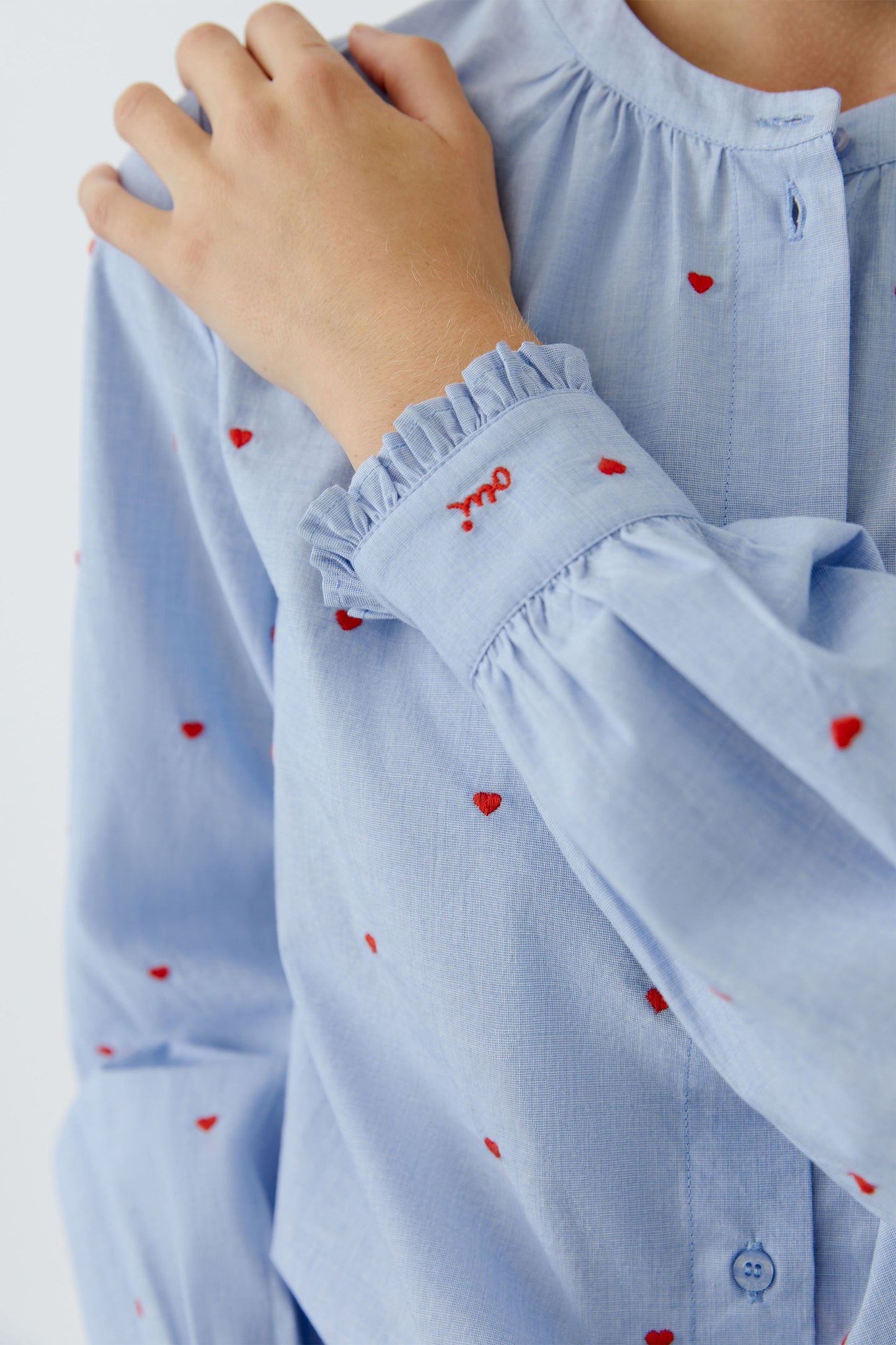 Oui Blue/Red Heart Motif Blouse