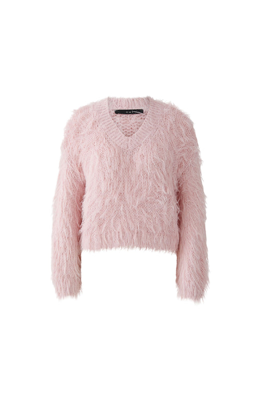 Oui Bleached Mauve Fluffy V-Neck Jumper