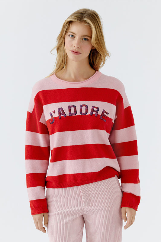 Oui Pink/Rose Stripe J'ADORE Jumper