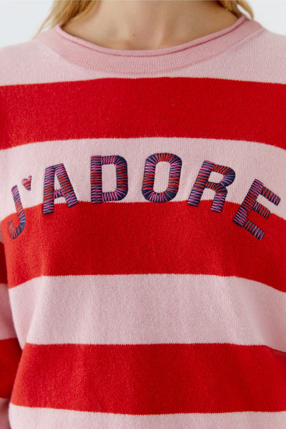 Oui Pink/Rose Stripe J'ADORE Jumper