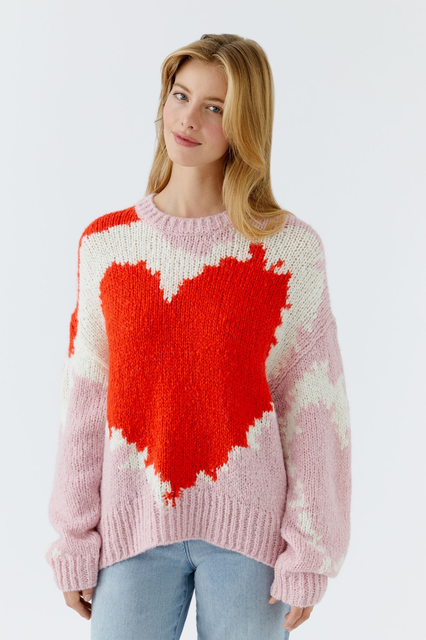 Oui Red/Rose Heart Jumper