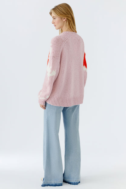 Oui Red/Rose Heart Jumper
