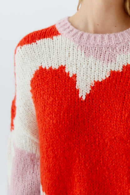 Oui Red/Rose Heart Jumper
