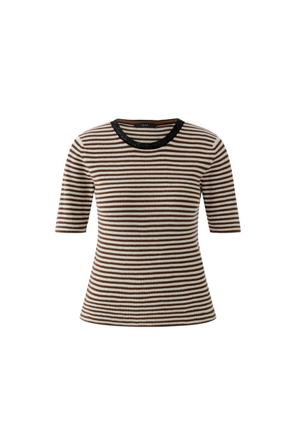 Oui Brown/White Stripe SS Jumper