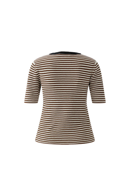 Oui Brown/White Stripe SS Jumper
