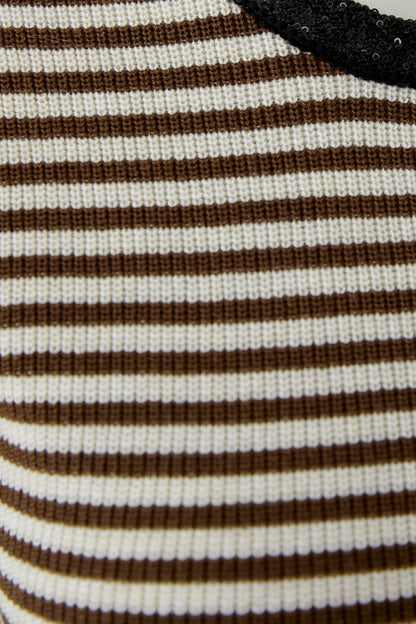 Oui Brown/White Stripe SS Jumper