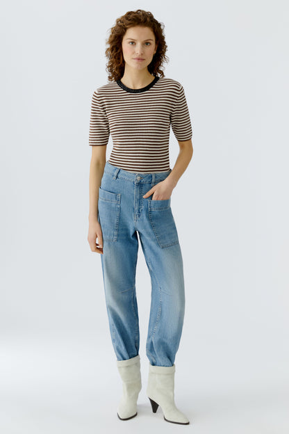 Oui Brown/White Stripe SS Jumper