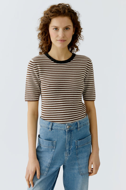 Oui Brown/White Stripe SS Jumper