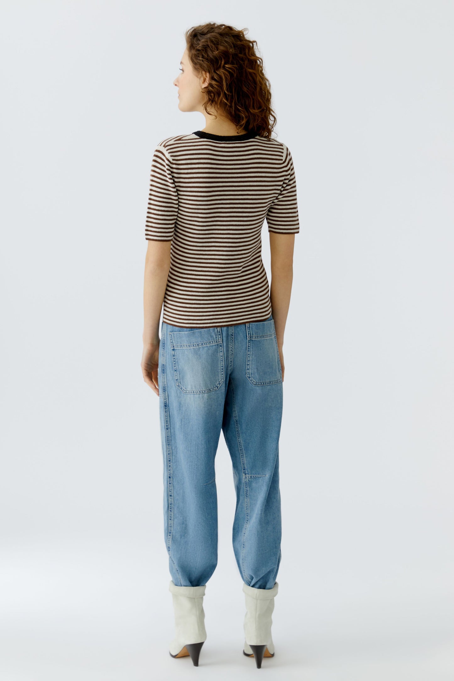 Oui Brown/White Stripe SS Jumper
