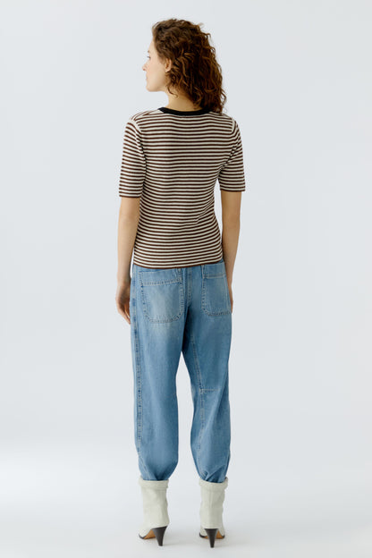 Oui Brown/White Stripe SS Jumper