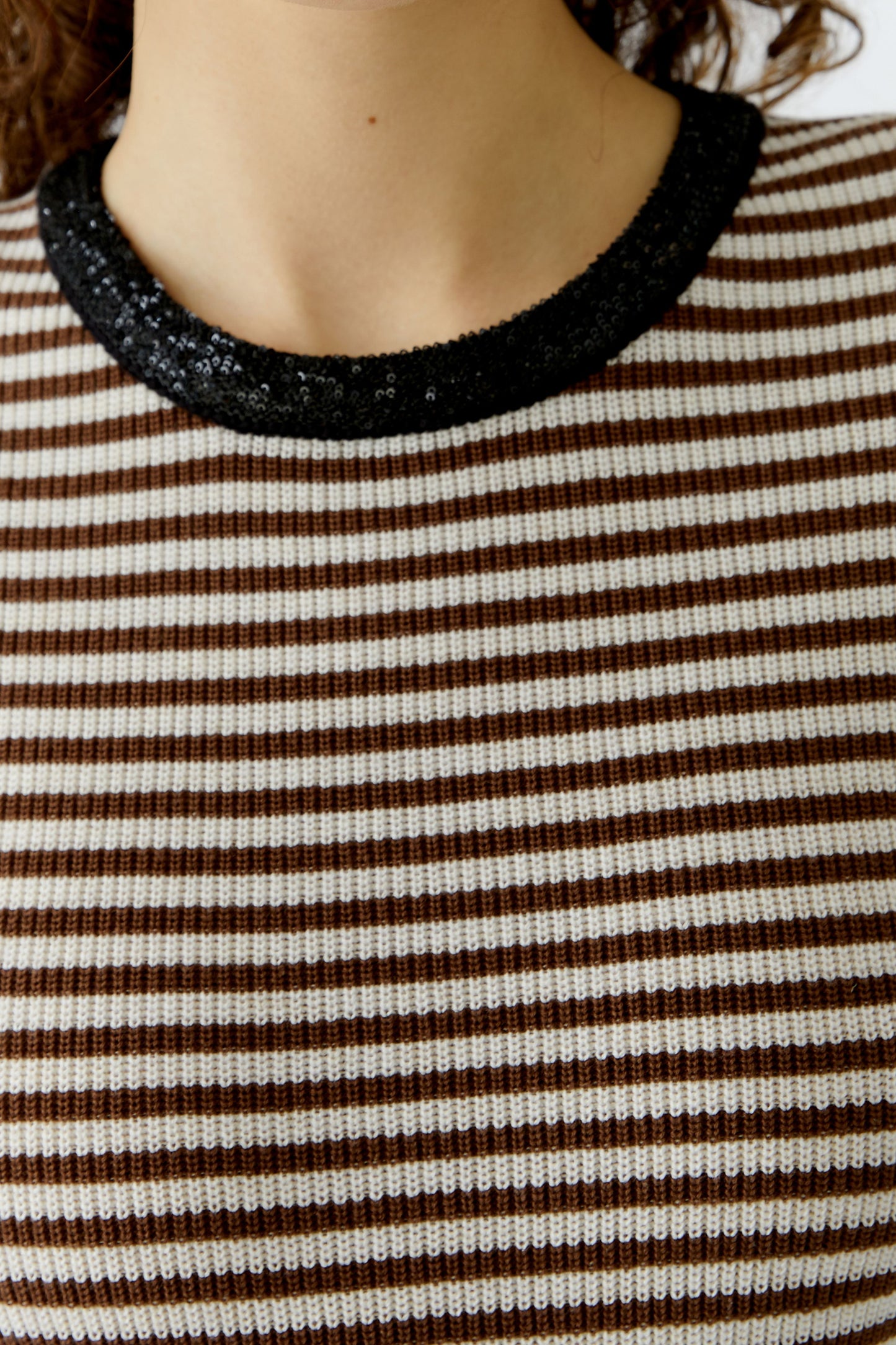 Oui Brown/White Stripe SS Jumper