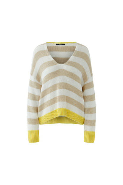 Oui White/Camel Stripe Jumper
