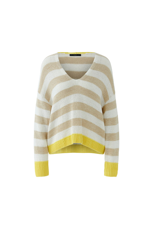 Oui White/Camel Stripe Jumper