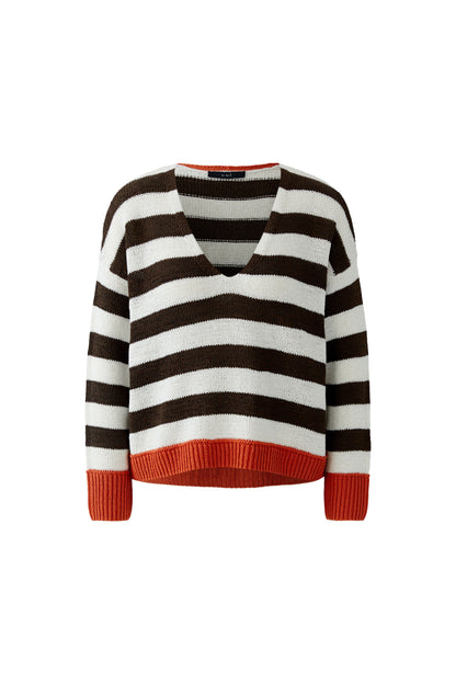 Oui White/Brown Stripe Jumper