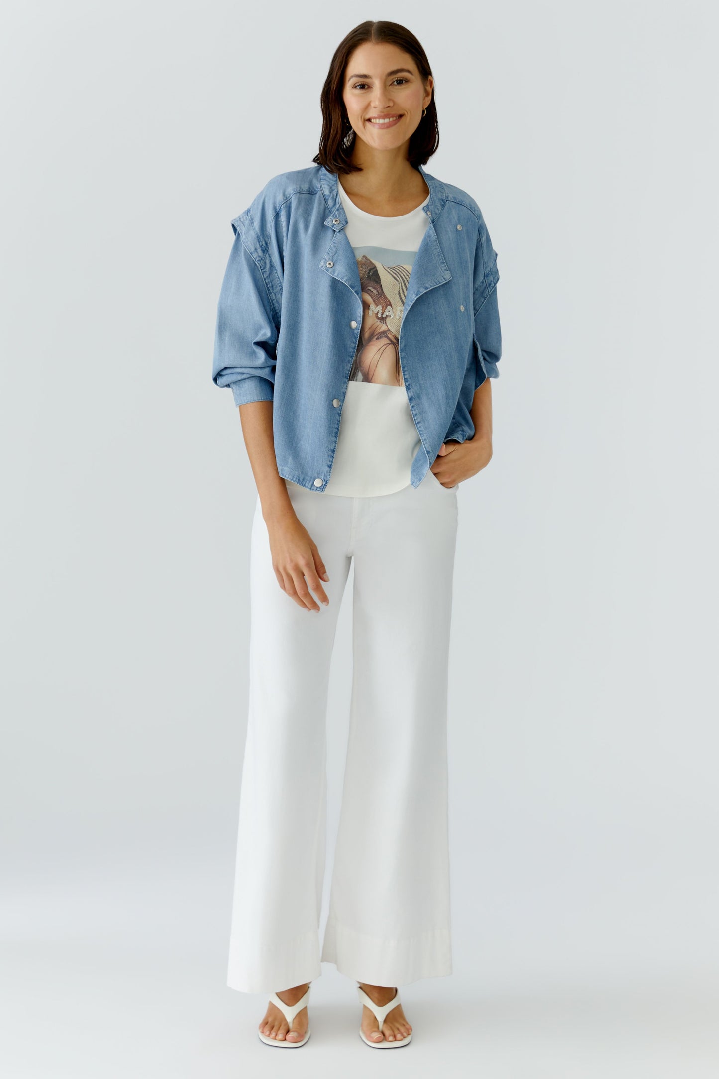 Oui Dark Blue Denim Biker Jacket