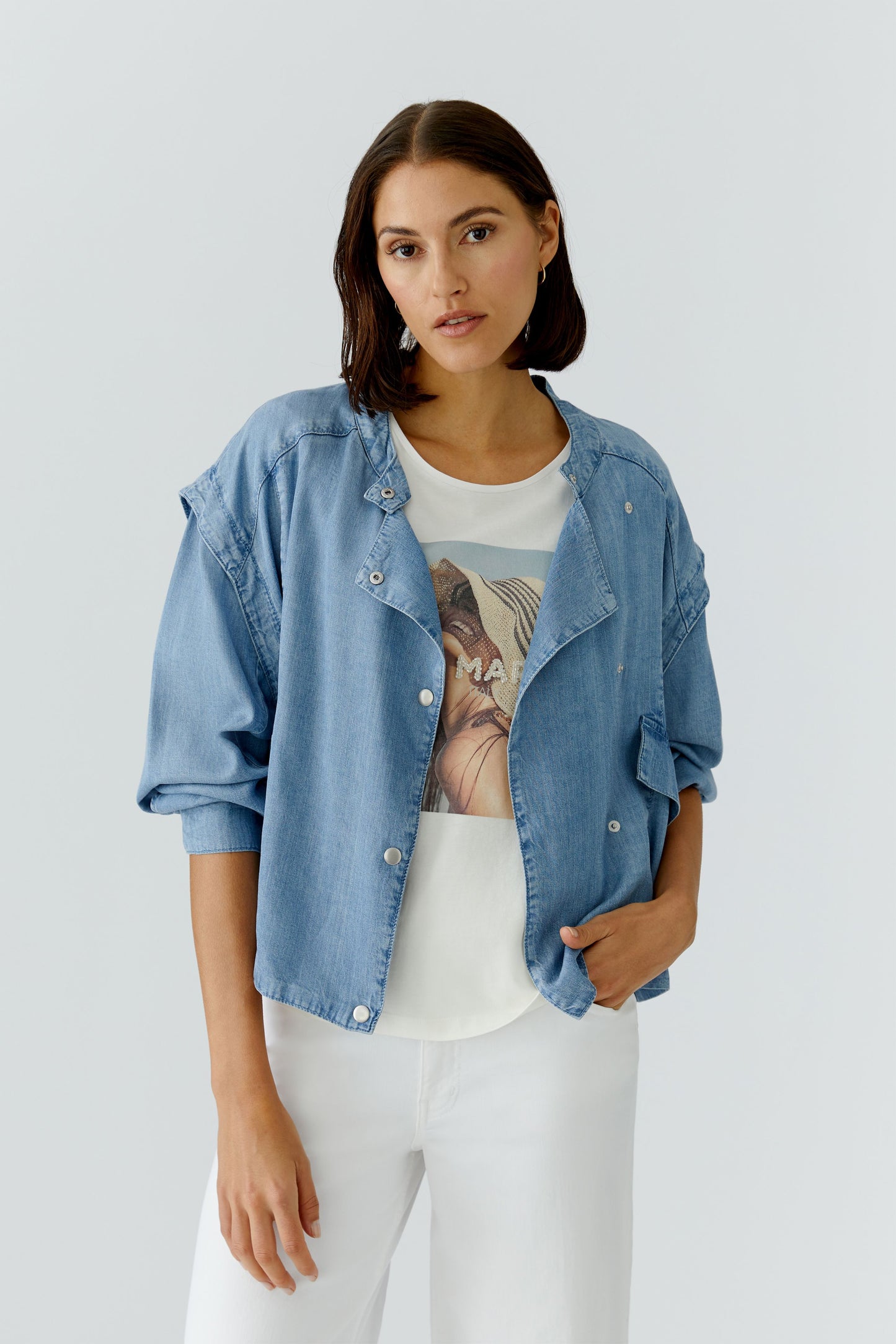 Oui Dark Blue Denim Biker Jacket