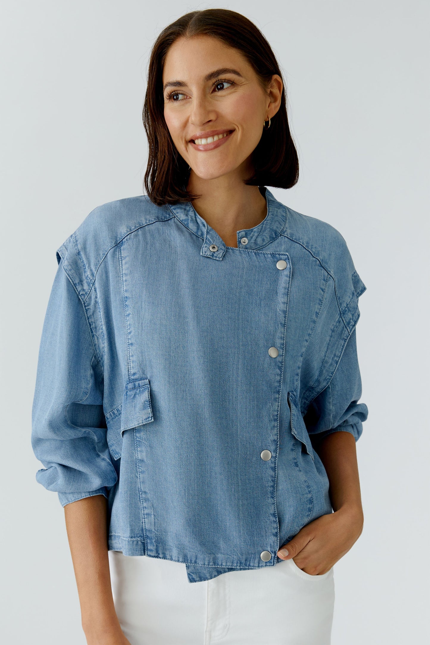 Oui Dark Blue Denim Biker Jacket