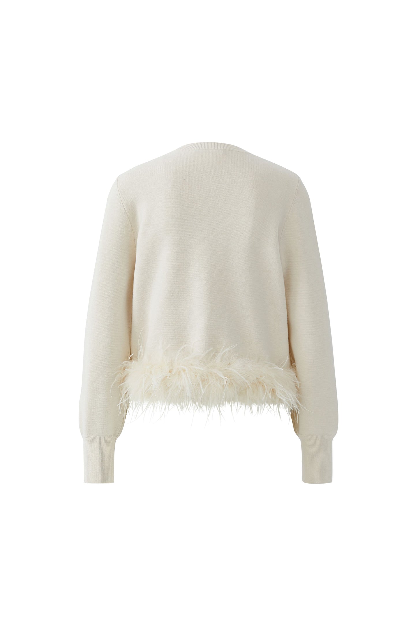 Oui Off White Cardigan w/feather trim