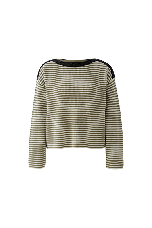 Oui White/Green Stripe Sequin Shoulder Jumper
