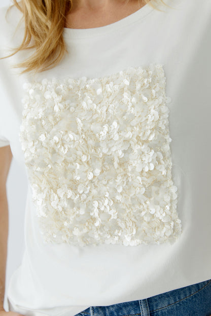 Oui Cloud Dancer Sequin T-Shirt