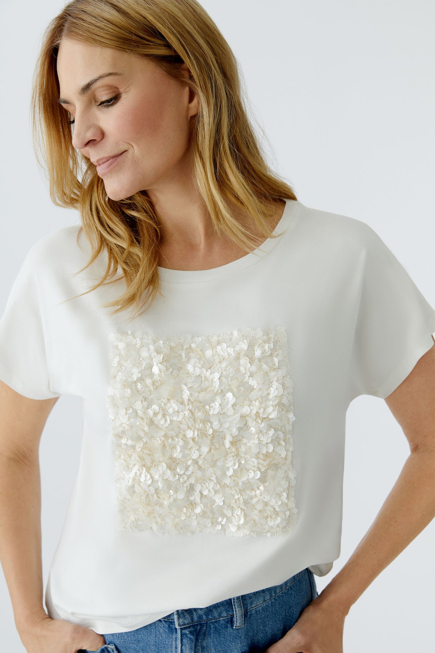 Oui Cloud Dancer Sequin T-Shirt