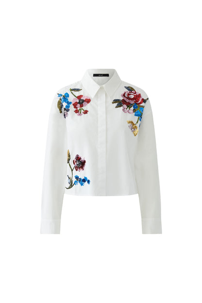 Oui Optic White Sequin Flower Shirt