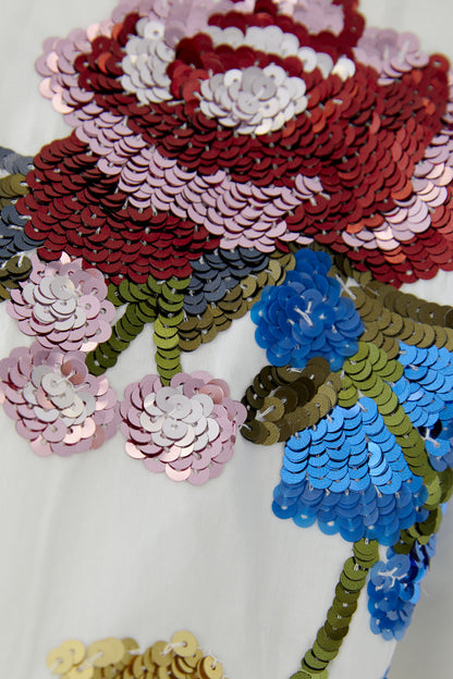 Oui Optic White Sequin Flower Shirt