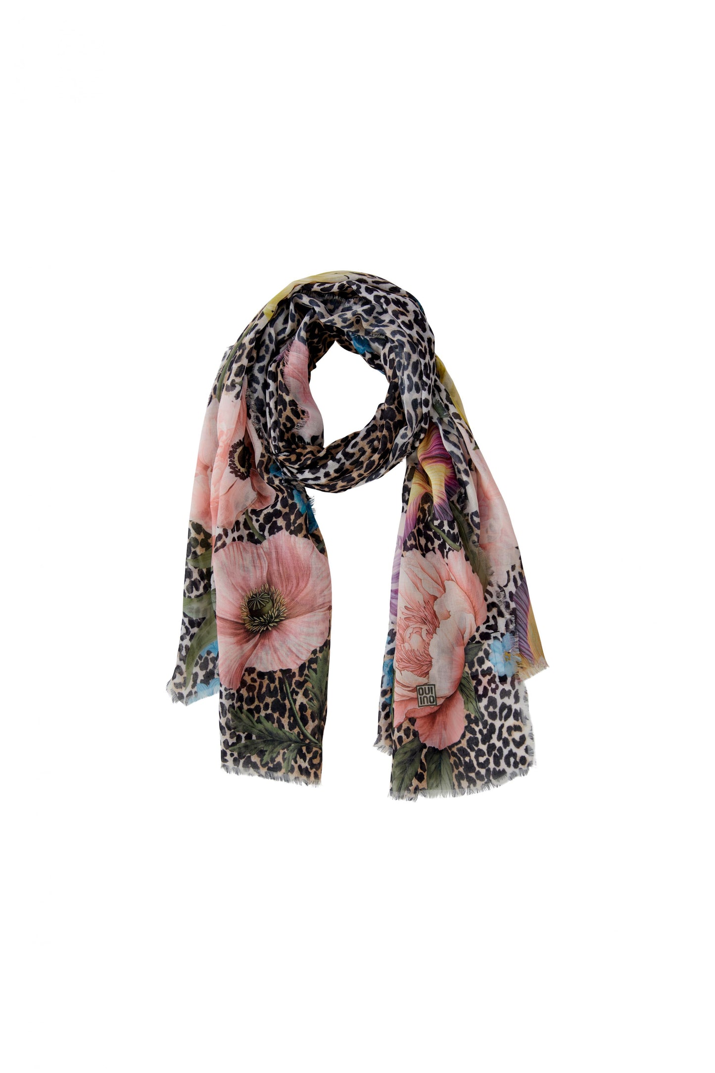 Oui Gold/Red Leopard Print Scarf