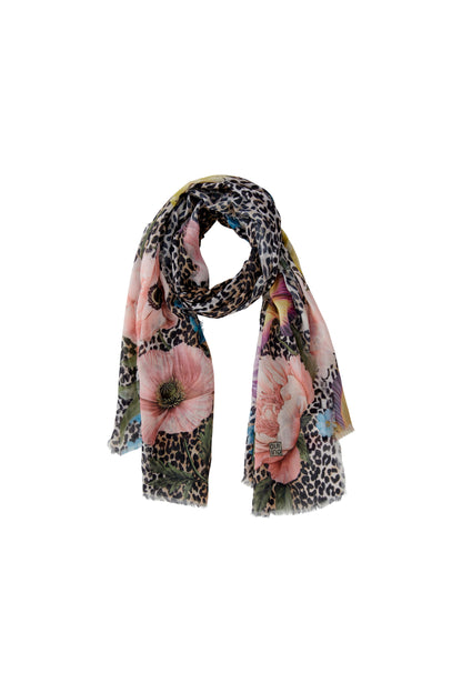 Oui Gold/Red Leopard Print Scarf