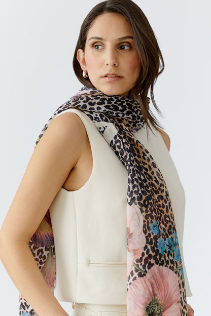 Oui Gold/Red Leopard Print Scarf